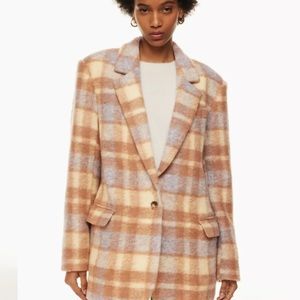 Aritzia Plaid Single-Button Blazer in Beige, Cream & Light Blue